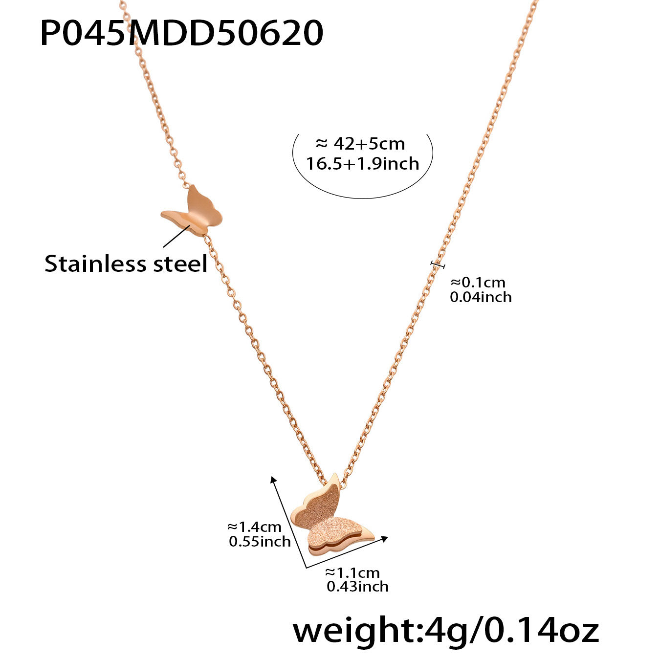 316L Stainless Steel 18K Gold Plated 3D Butterfly Necklace, Ring & Earrings Set - Image 4