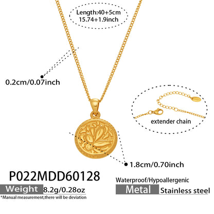 316L Stainless Steel 18K Gold Plated 3D Wing Relief Round Tag Pendant Necklace - Image 7
