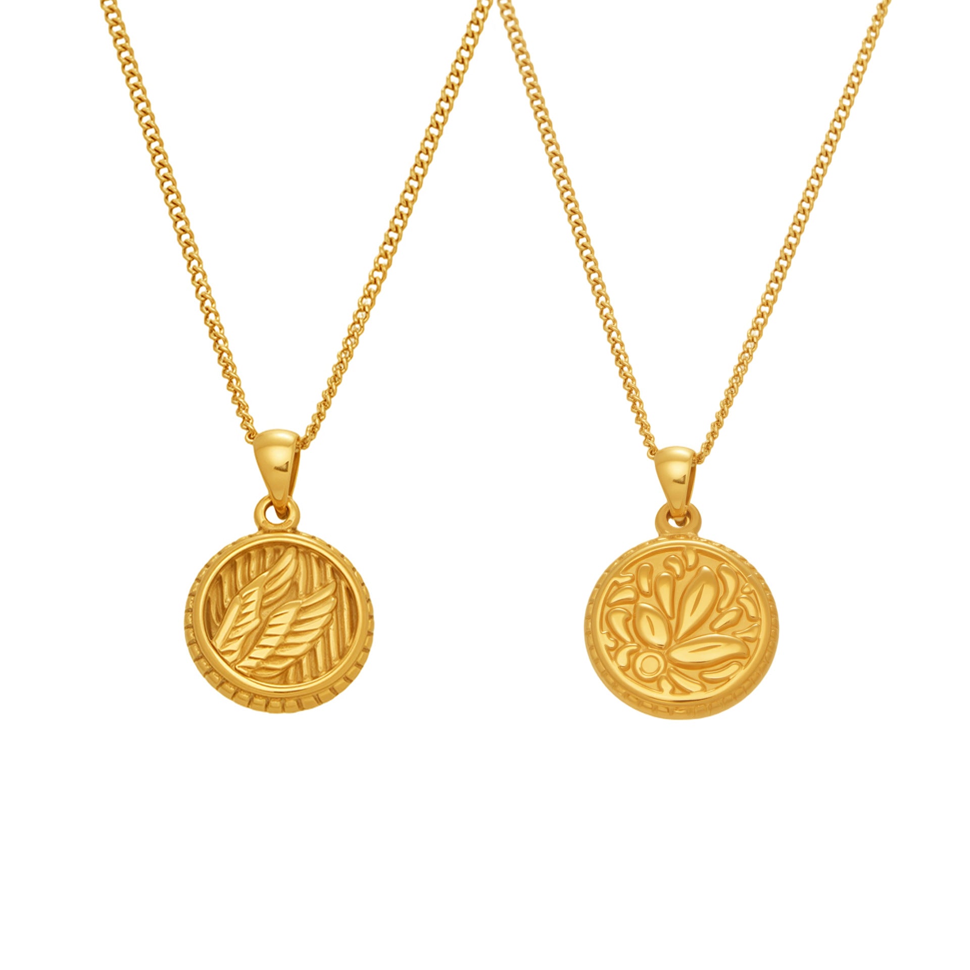 316L Stainless Steel 18K Gold Plated 3D Wing Relief Round Tag Pendant Necklace - Image 8