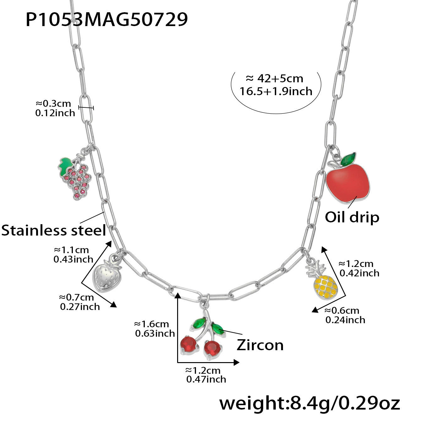 316L Stainless Steel 18K Gold Plated 5A Zircon Fruit & Heart Charm Necklace - Image 1