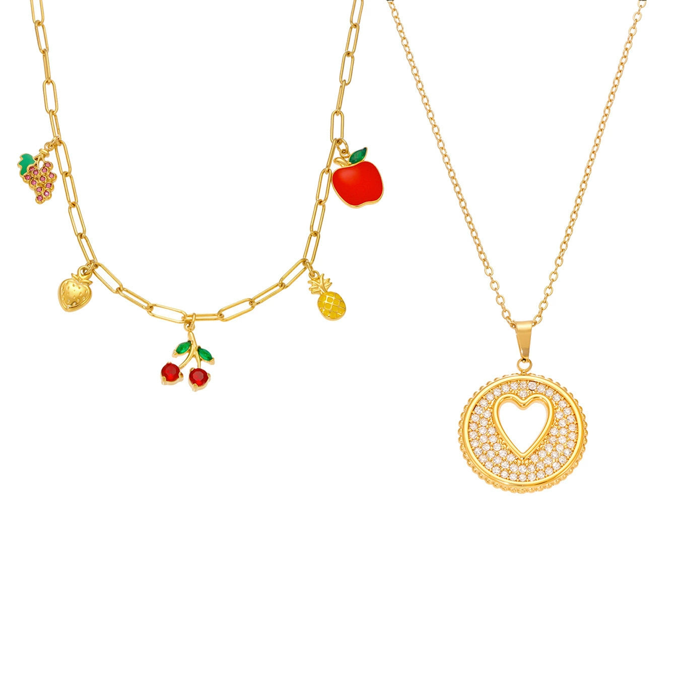 316L Stainless Steel 18K Gold Plated 5A Zircon Fruit & Heart Charm Necklace - Image 10