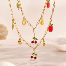 316L Stainless Steel 18K Gold Plated 5A Zircon Fruit & Heart Charm Necklace - Image 7