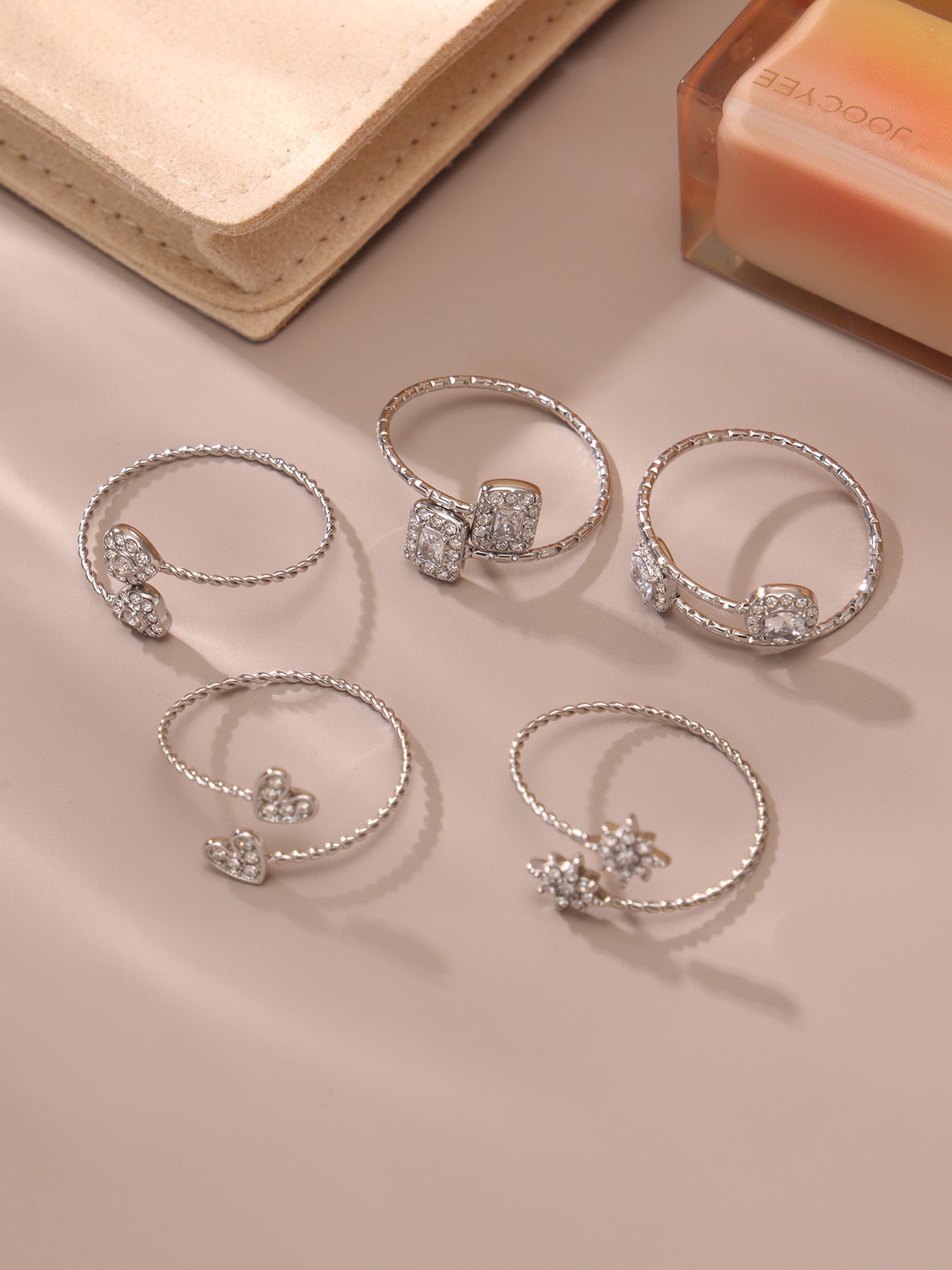 316L Stainless Steel 18K Gold Plated 5A Zircon Geometric Adjustable Ring Collection - Image 10