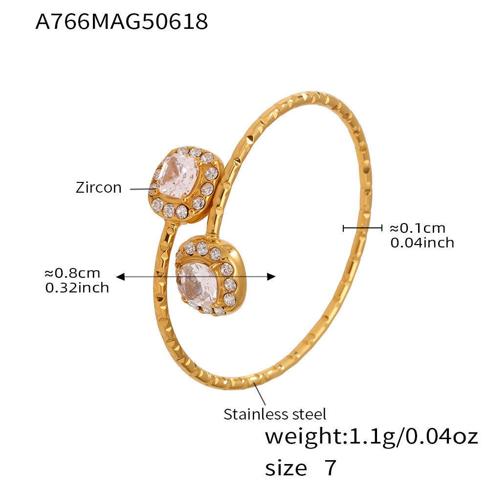 316L Stainless Steel 18K Gold Plated 5A Zircon Geometric Adjustable Ring Collection - Image 11