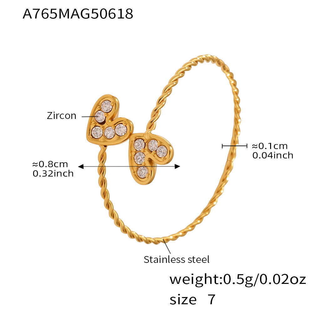 316L Stainless Steel 18K Gold Plated 5A Zircon Geometric Adjustable Ring Collection - Image 14