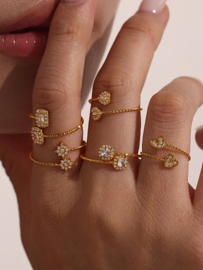 316L Stainless Steel 18K Gold Plated 5A Zircon Geometric Adjustable Ring Collection - Image 15