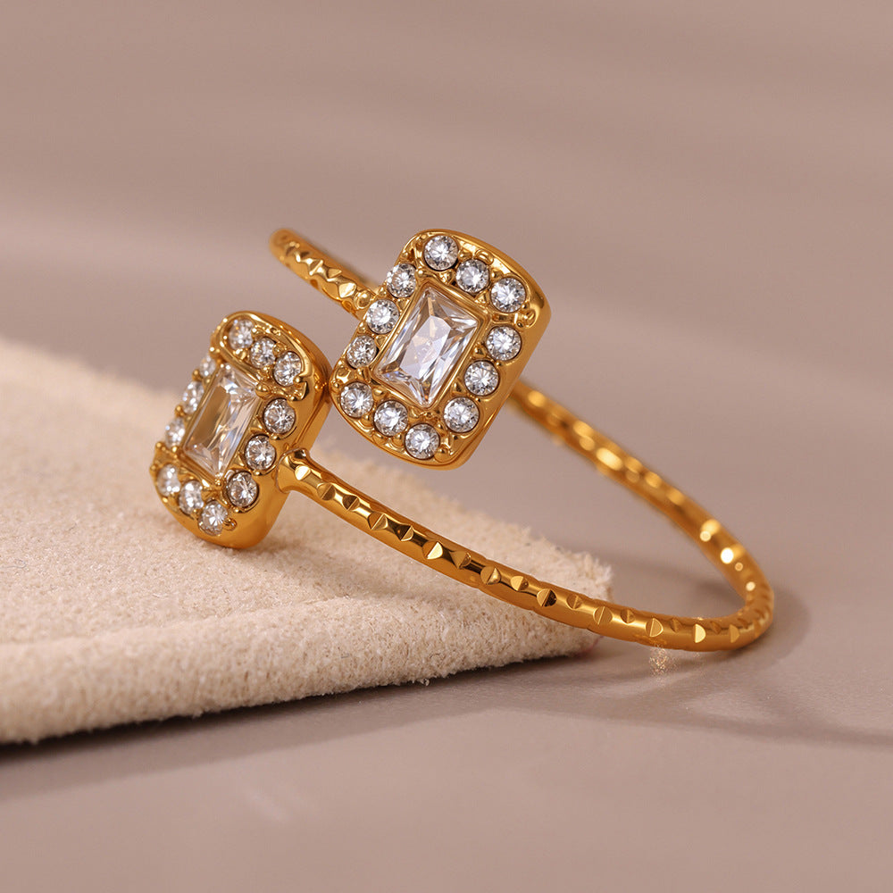 316L Stainless Steel 18K Gold Plated 5A Zircon Geometric Adjustable Ring Collection - Image 18