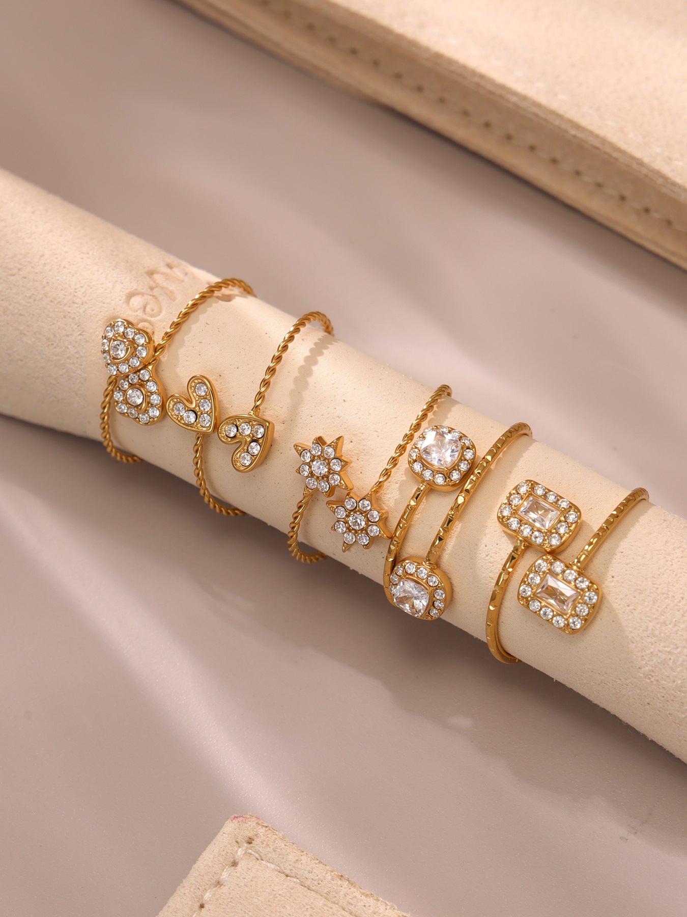 316L Stainless Steel 18K Gold Plated 5A Zircon Geometric Adjustable Ring Collection - Image 2