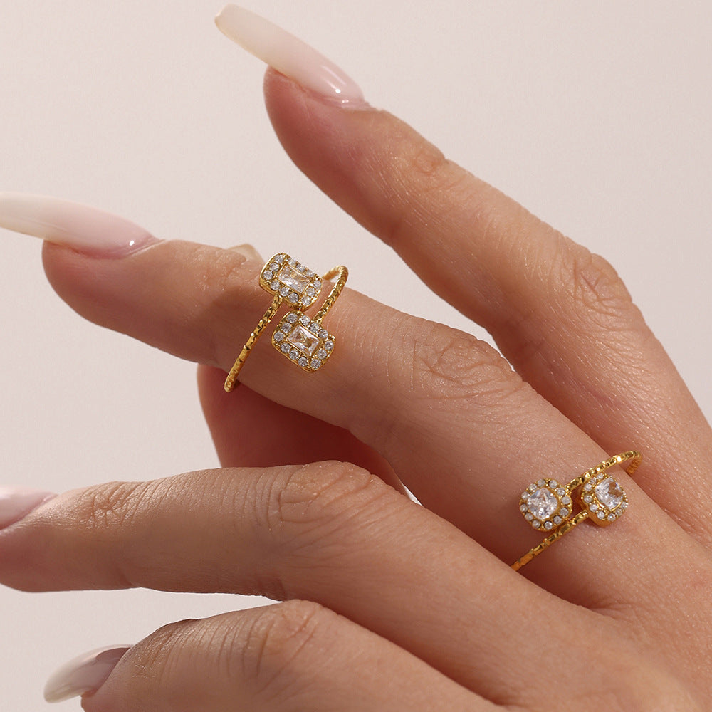 316L Stainless Steel 18K Gold Plated 5A Zircon Geometric Adjustable Ring Collection - Image 21