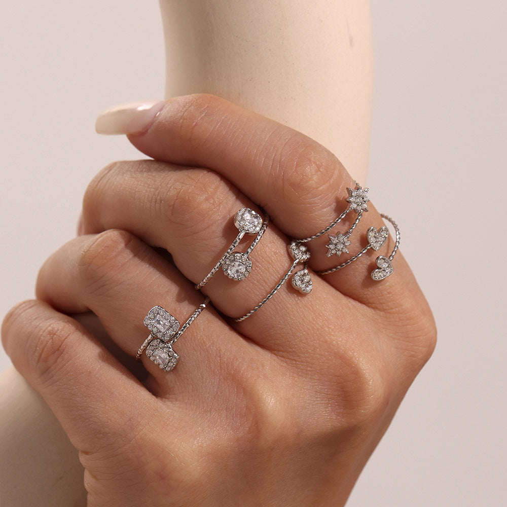 316L Stainless Steel 18K Gold Plated 5A Zircon Geometric Adjustable Ring Collection - Image 3