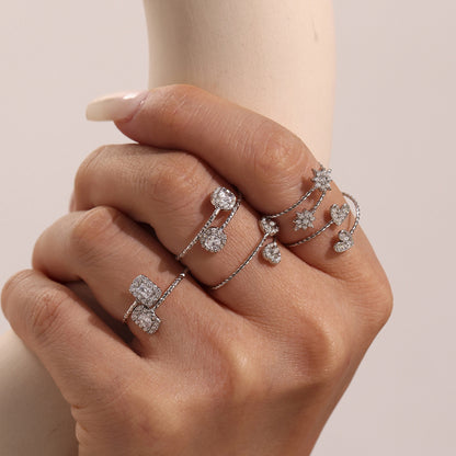 316L Stainless Steel 18K Gold Plated 5A Zircon Geometric Adjustable Ring Collection - Image 3