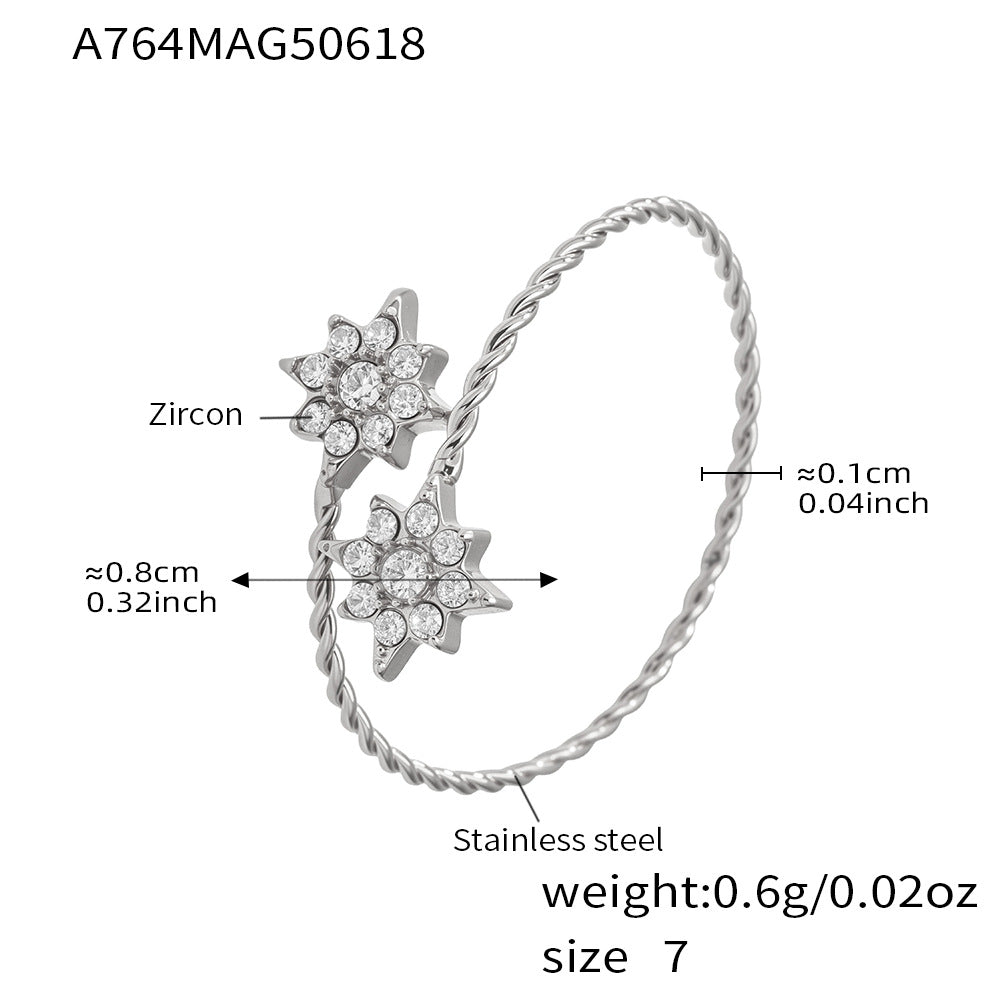 316L Stainless Steel 18K Gold Plated 5A Zircon Geometric Adjustable Ring Collection - Image 5