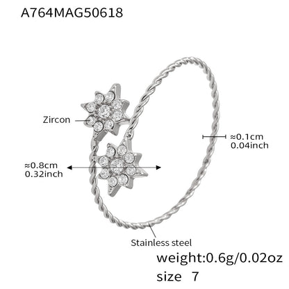 316L Stainless Steel 18K Gold Plated 5A Zircon Geometric Adjustable Ring Collection - Image 5