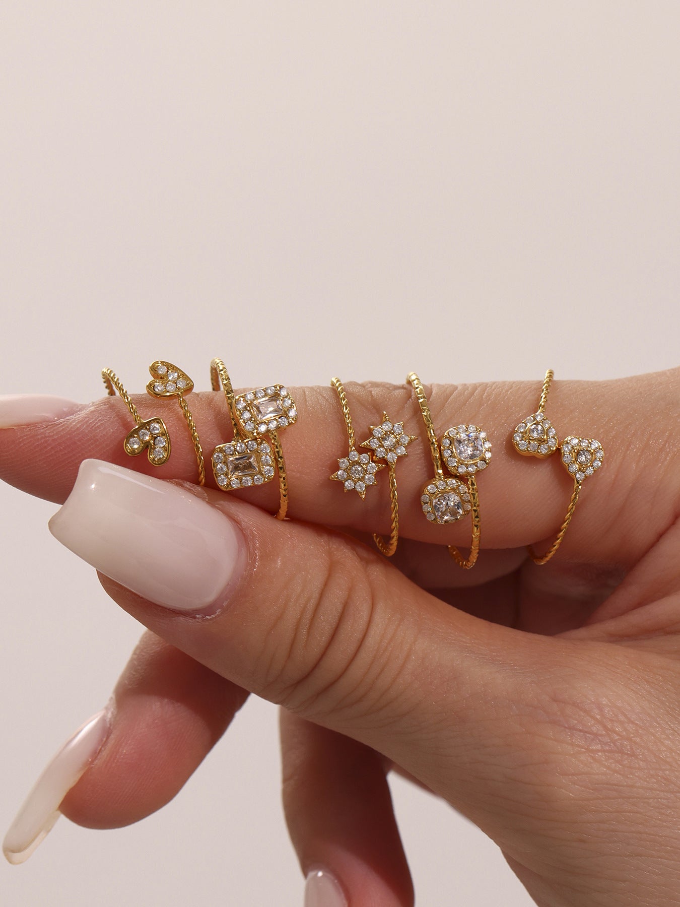 316L Stainless Steel 18K Gold Plated 5A Zircon Geometric Adjustable Ring Collection - Image 6