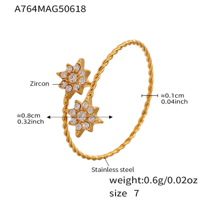 316L Stainless Steel 18K Gold Plated 5A Zircon Geometric Adjustable Ring Collection - Image 8