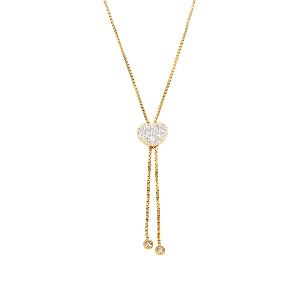 316L Stainless Steel 18K Gold Plated 5A Zircon Tassel Heart Long Necklace - Image 5