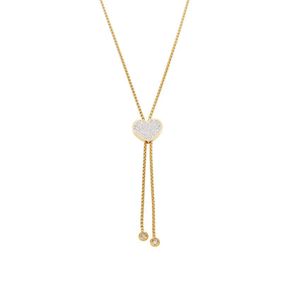 316L Stainless Steel 18K Gold Plated 5A Zircon Tassel Heart Long Necklace - Image 5