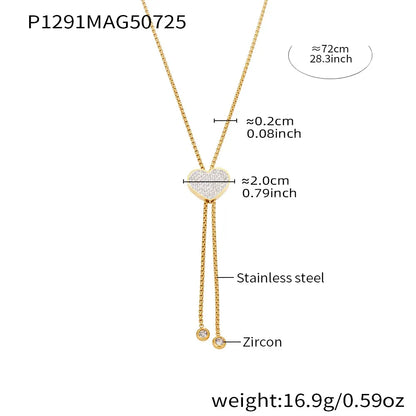316L Stainless Steel 18K Gold Plated 5A Zircon Tassel Heart Long Necklace - Image 6