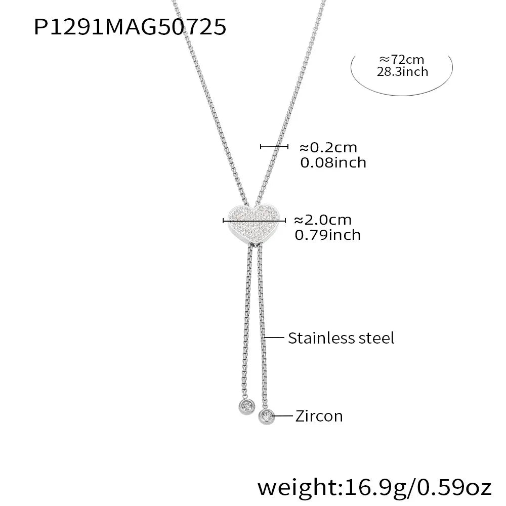 316L Stainless Steel 18K Gold Plated 5A Zircon Tassel Heart Long Necklace - Image 7