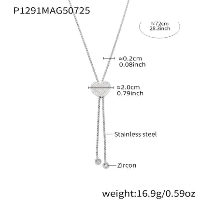 316L Stainless Steel 18K Gold Plated 5A Zircon Tassel Heart Long Necklace - Image 7