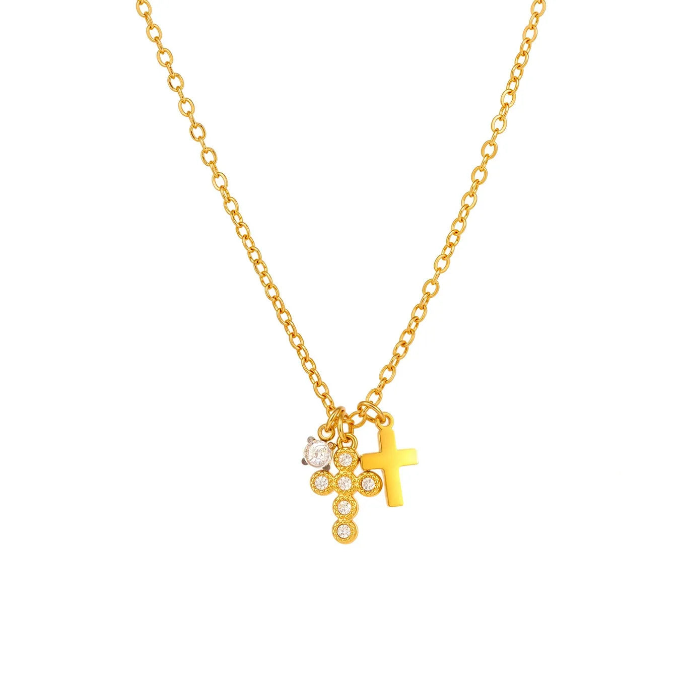 316L Stainless Steel 18K Gold Plated 5A Zirconia Cross Necklace - Image 5