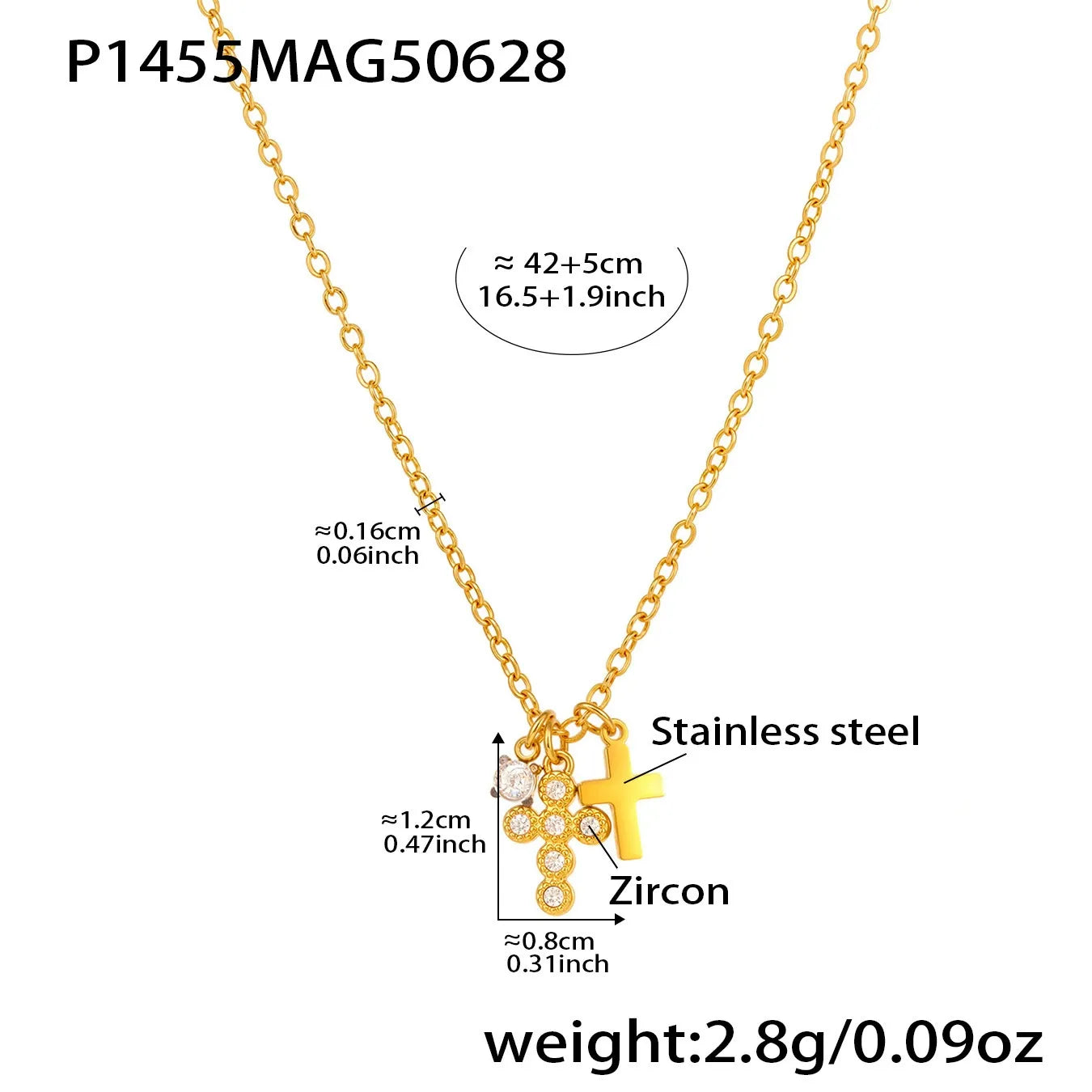316L Stainless Steel 18K Gold Plated 5A Zirconia Cross Necklace - Image 6