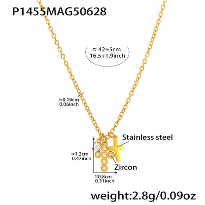 316L Stainless Steel 18K Gold Plated 5A Zirconia Cross Necklace - Image 6