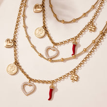 316L Stainless Steel 18K Gold Plated AAA Zircon Hollow Heart Four-leaf Clover Double Layer Necklace - Image 1