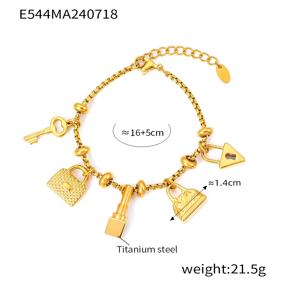 316L Stainless Steel 18K Gold Plated Adjustable Multi-Element Zircon Tag Bracelet - Image 1