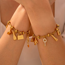 316L Stainless Steel 18K Gold Plated Adjustable Multi-Element Zircon Tag Bracelet - Image 2