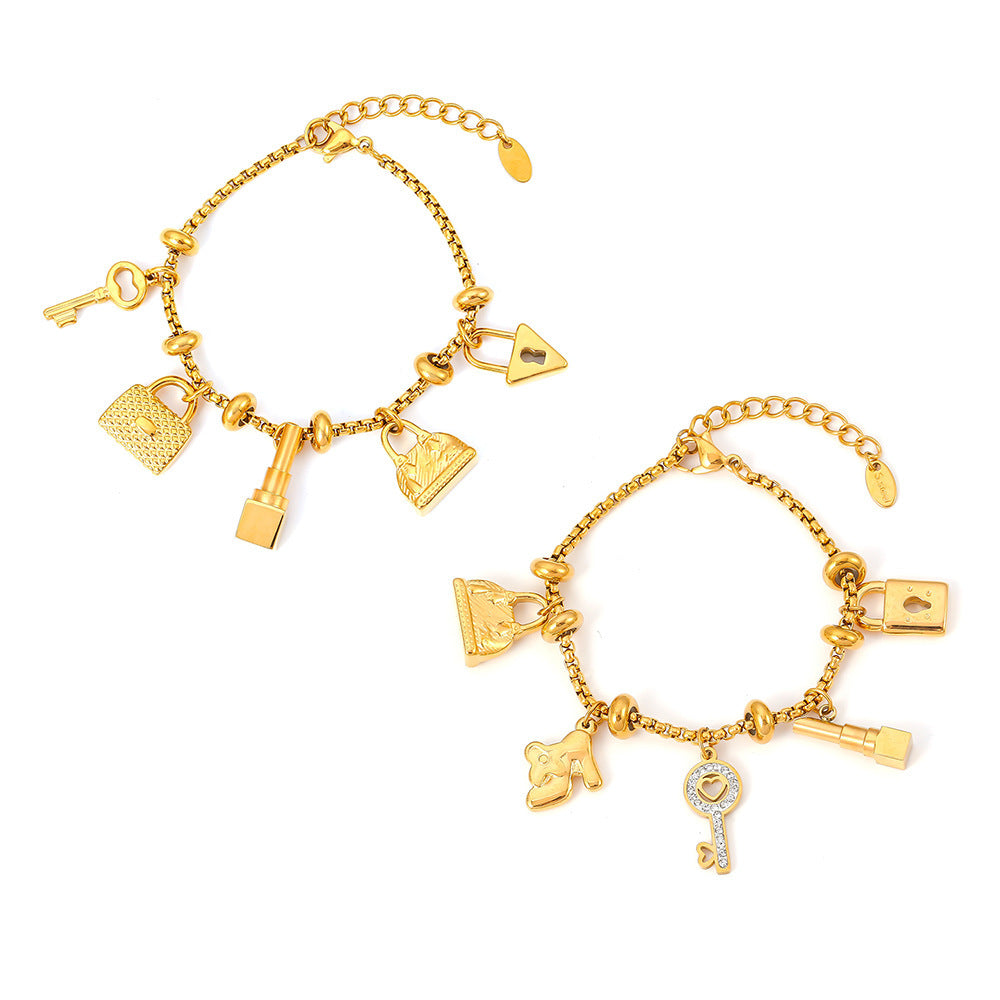 316L Stainless Steel 18K Gold Plated Adjustable Multi-Element Zircon Tag Bracelet - Image 3
