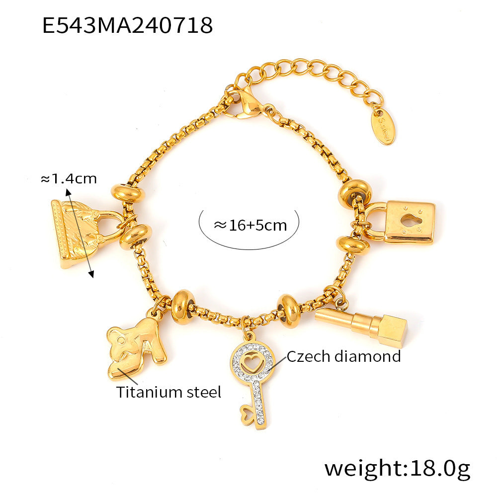 316L Stainless Steel 18K Gold Plated Adjustable Multi-Element Zircon Tag Bracelet - Image 4