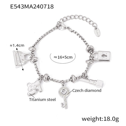 316L Stainless Steel 18K Gold Plated Adjustable Multi-Element Zircon Tag Bracelet - Image 5