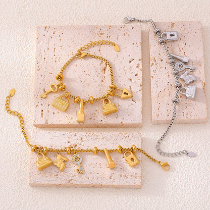 316L Stainless Steel 18K Gold Plated Adjustable Multi-Element Zircon Tag Bracelet - Image 6