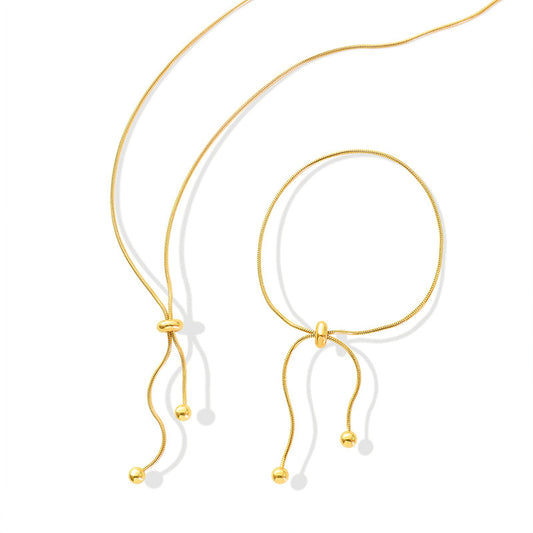 316L Stainless Steel 18K Gold Plated Adjustable Snake Chain Necklace & Bracelet - Image 11