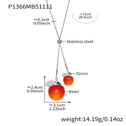 316L Stainless Steel 18K Gold Plated Adjustable Zircon Cherry Sweater Necklace - Image 1