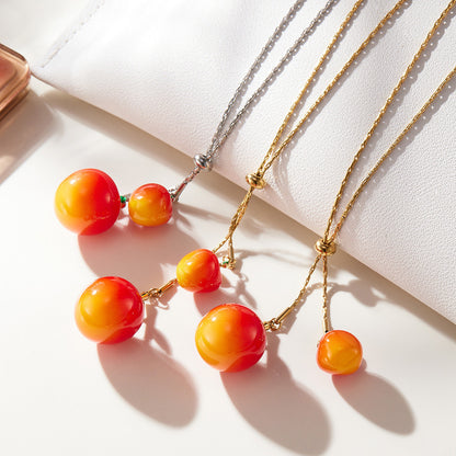 316L Stainless Steel 18K Gold Plated Adjustable Zircon Cherry Sweater Necklace - Image 2