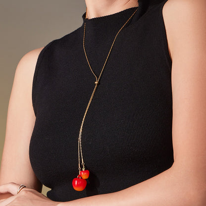 316L Stainless Steel 18K Gold Plated Adjustable Zircon Cherry Sweater Necklace - Image 4