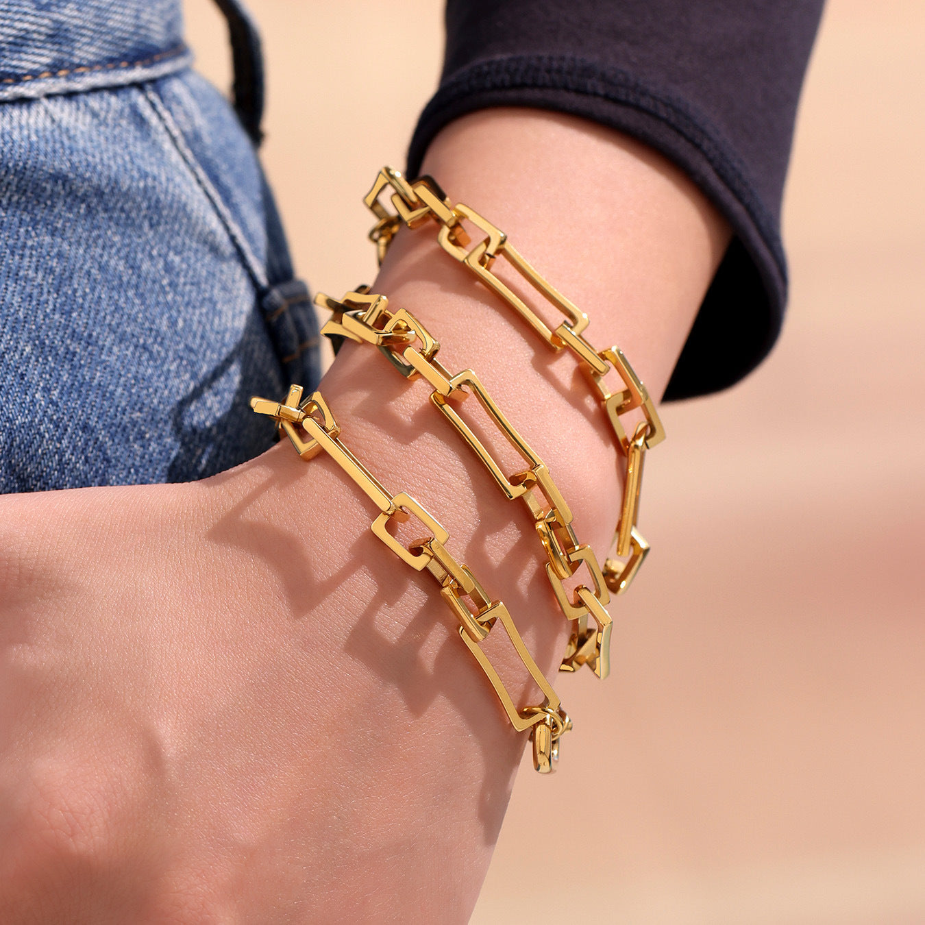 316L Stainless Steel 18K Gold Plated Bamboo Knot Chain Bracelet - Image 4