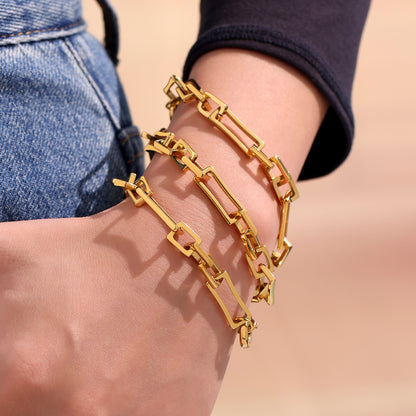 316L Stainless Steel 18K Gold Plated Bamboo Knot Chain Bracelet - Image 4