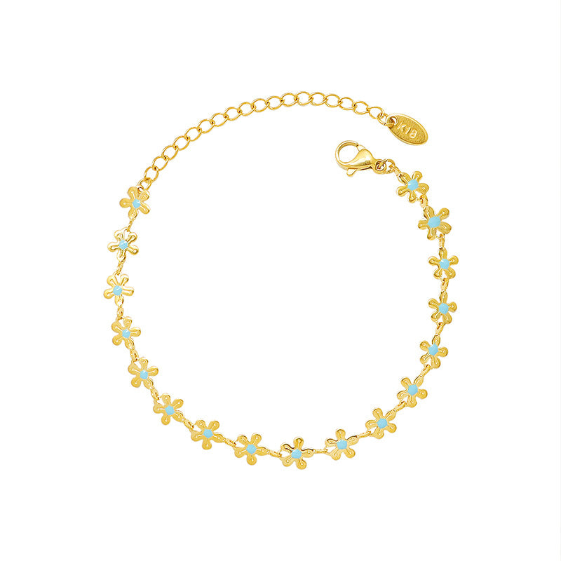 316L Stainless Steel 18K Gold Plated Blue Enamel Flower Delicate Necklace & Bracelet - Image 1