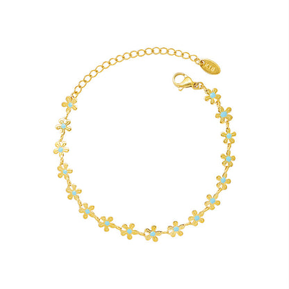 316L Stainless Steel 18K Gold Plated Blue Enamel Flower Delicate Necklace & Bracelet - Image 1