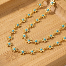 316L Stainless Steel 18K Gold Plated Blue Enamel Flower Pendant Necklace - Image 2