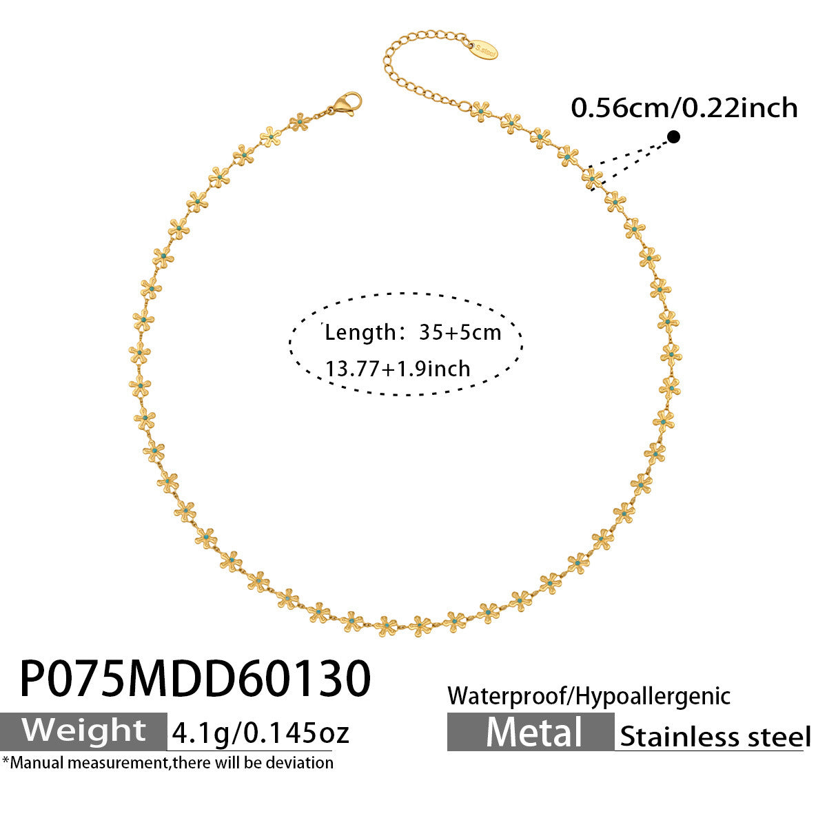 316L Stainless Steel 18K Gold Plated Blue Enamel Flower Pendant Necklace - Image 3