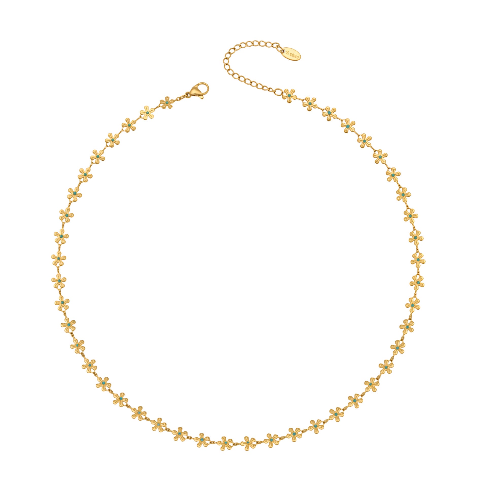 316L Stainless Steel 18K Gold Plated Blue Enamel Flower Pendant Necklace - Image 4