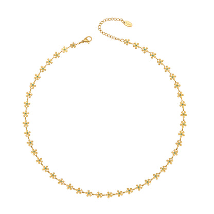 316L Stainless Steel 18K Gold Plated Blue Enamel Flower Pendant Necklace - Image 4