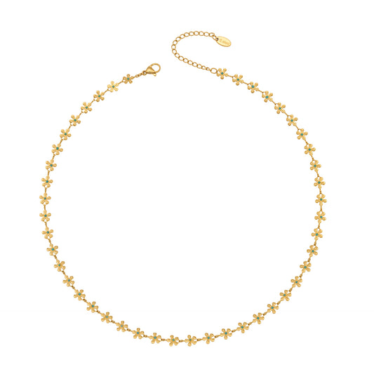 316L Stainless Steel 18K Gold Plated Blue Enamel Flower Pendant Necklace - Image 4