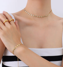 316L Stainless Steel 18K Gold Plated Blue Enamel Flower Delicate Necklace & Bracelet - Image 5