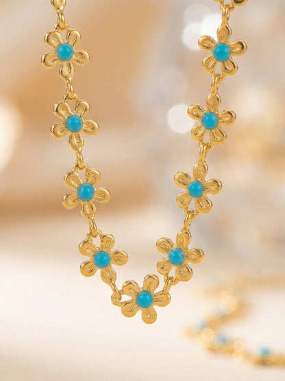 316L Stainless Steel 18K Gold Plated Blue Enamel Flower Pendant Necklace - Image 6