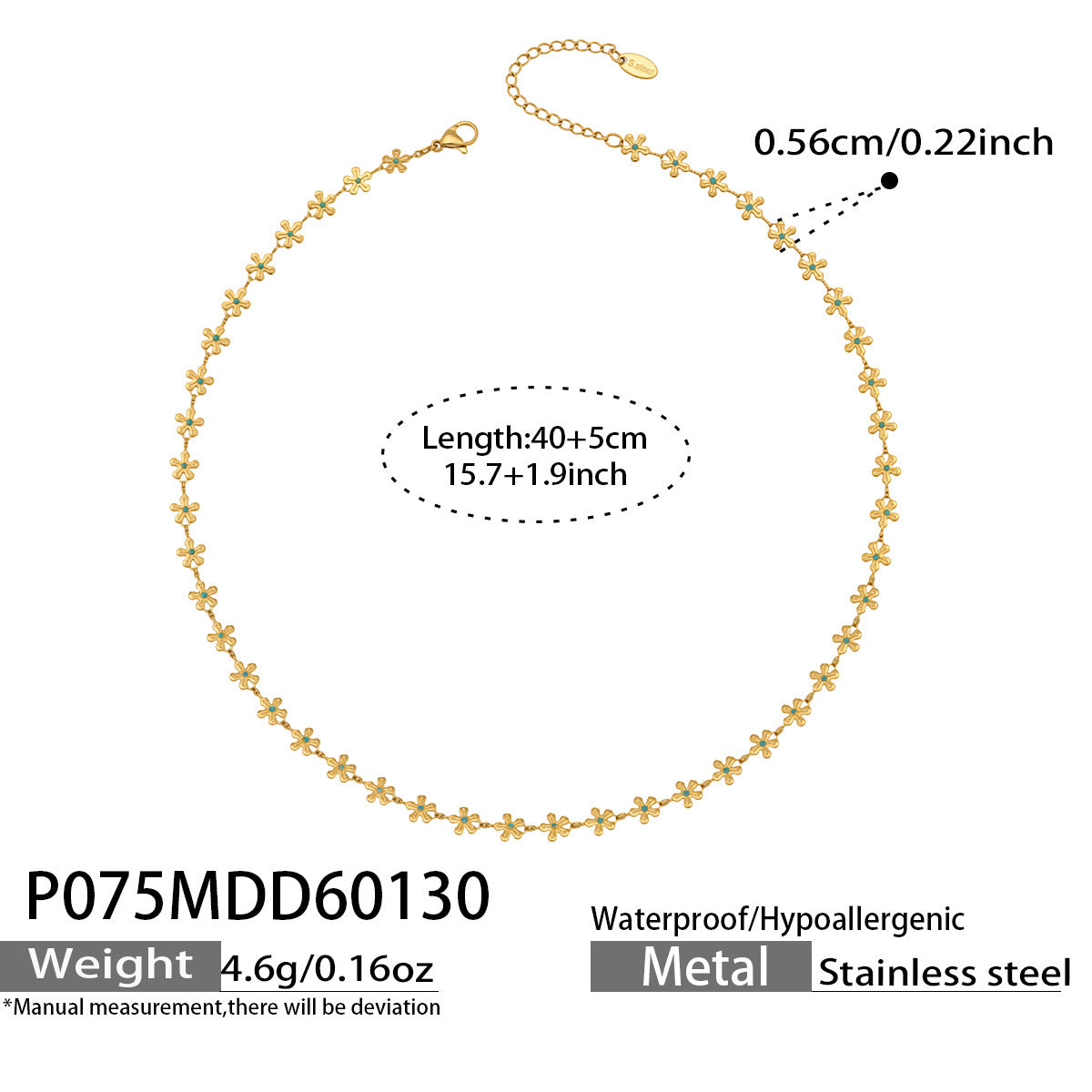 316L Stainless Steel 18K Gold Plated Blue Enamel Flower Pendant Necklace - Image 7